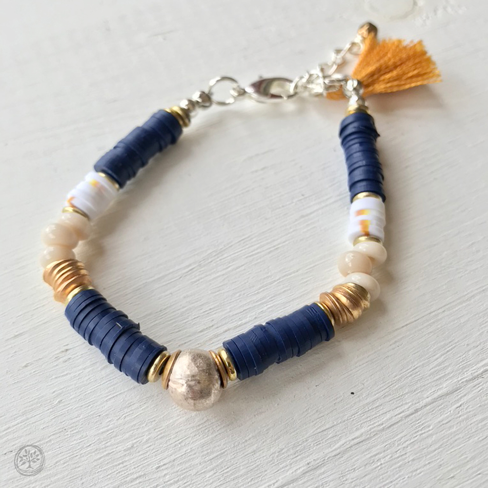 Heishi Navy and Gold Lobster