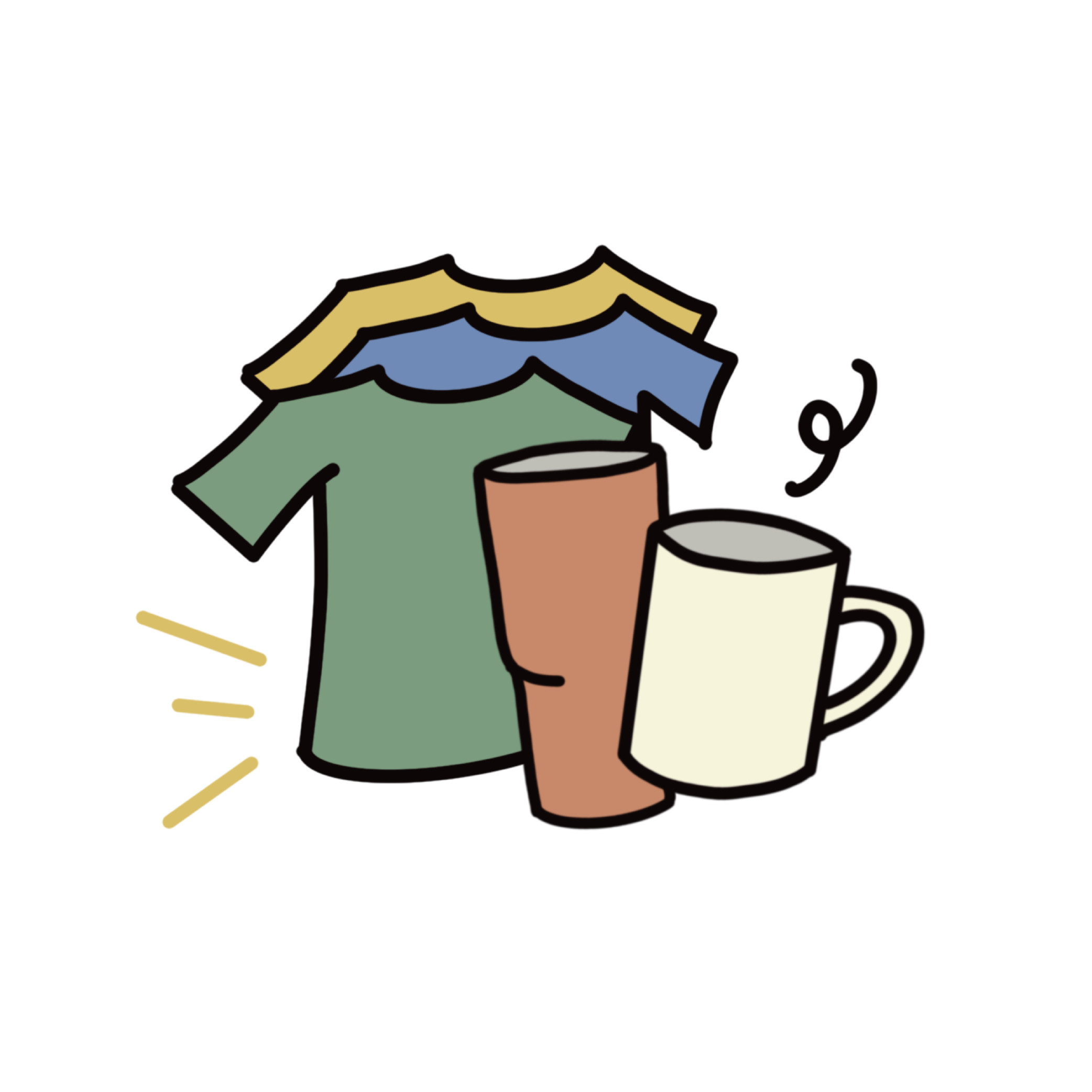 illustration of custom shirt, mug, and tumbler showcasing large product variety